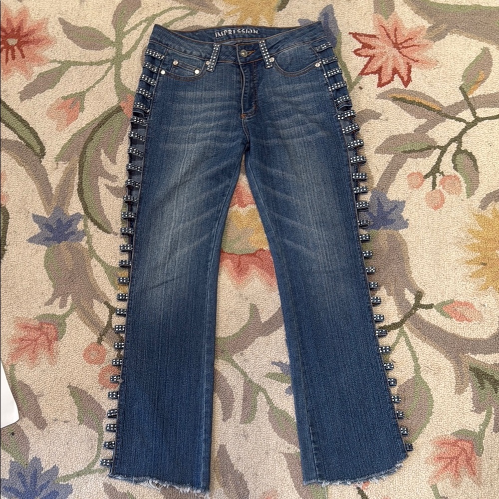 Blue Women's Jeans with Beaded Sides